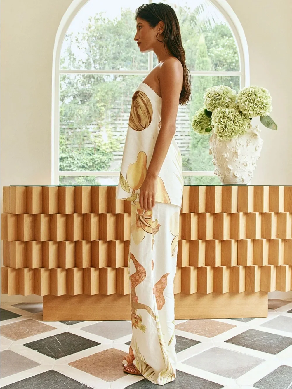 SABO 2 Piece Kaia Linen Blend Strapless Top & Relaxed Pant in Island Time